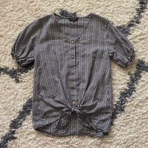 Roolee Gingham Tie Front Blouse
